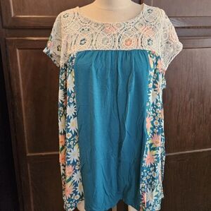 Matilda Jane Teal and Cream Floral Blouse